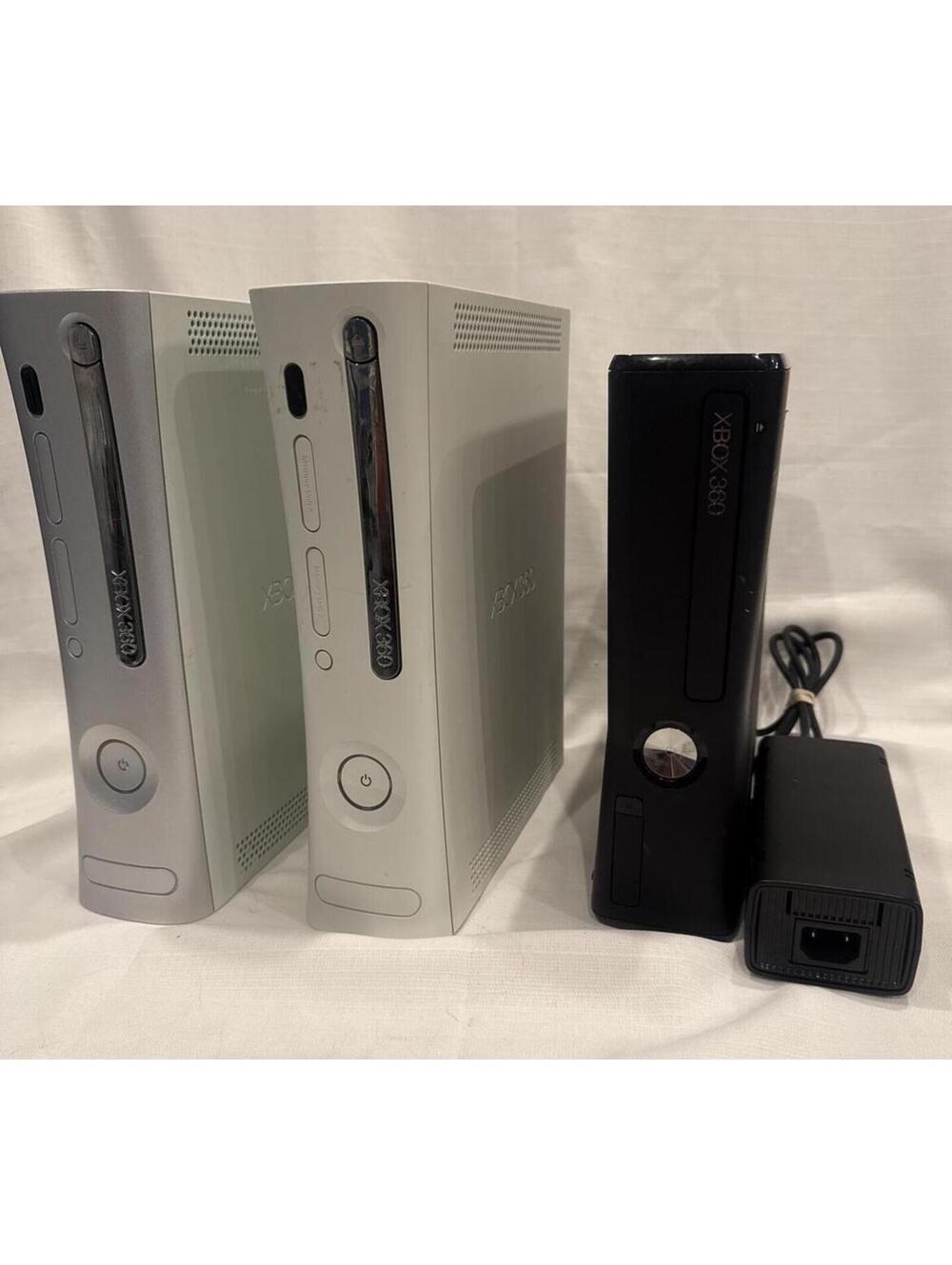 3 Microsoft Xbox 360 Consoles Bundle (2 White, 1 Slim,For Parts or Repair AS-IS